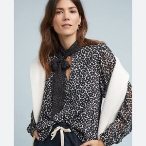 Anthropologie Black and White Leopard Print Blouse